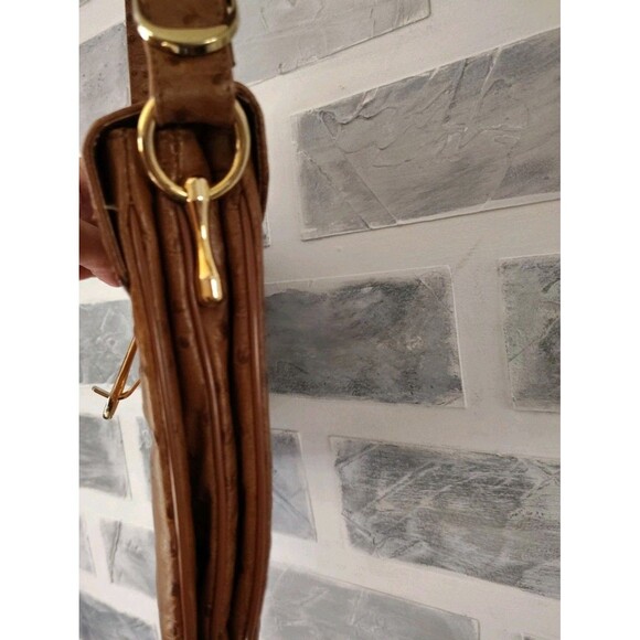 Lederer De Paris Vintage Shoulder Bag Leather Ostrich Print Embellished Tan Y2K - Picture 7 of 15